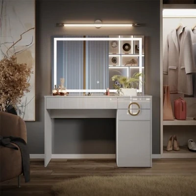 Afbeelding van Vicco Beautytisch met licht Adela, Wit, 115 cm LED spiegel