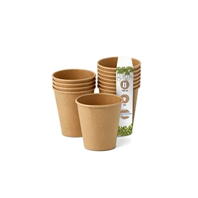 Afbeelding van Greenbox Wegwerpbekers van papier, biologisch afbreekbaar, voor dranken, koffie, espresso, geschenk, bruin, ongebleekt, 50 stuks 100 ml