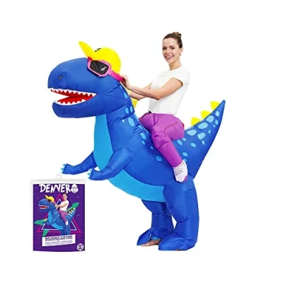 Afbeelding van Original Cup AirSuit® Opblaasbaar dinosauruskostuum, blauw, ongewoon kostuum voor volwassenen, premium kwaliteit, van zeer duurzaam polyester, aangenaam om te dragen, inclusief opblaassysteem, ®
