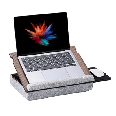 Afbeelding van Laptray met kussen, laptoptafel voor bank, schootbureau laptop, verstelbare laptopstandaard bed, laptoptafelstandaard, laptoplapblad bed (walnoot)