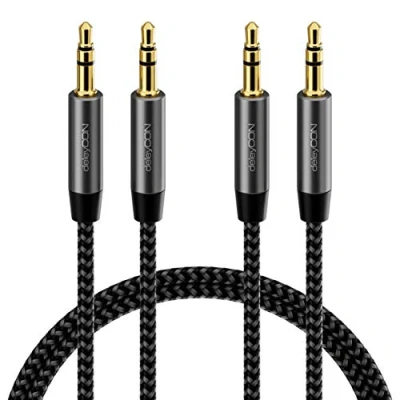 Afbeelding van deleyCON 2x 1m Nylon 3,5mm Jack Audio Stereo AUX Kabel Audiokabel Metaalstekker Mobiele Telefoon Smartphone Tablet Hoofdtelefoon HiFi Ontvanger Zwart