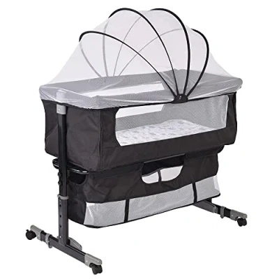 Afbeelding van Opvouwbare babywieg, draagbare reiswieg met kap muggennet en draagtas, 3 in 1, hoogte verstelbare positie + matras muggennet, 92 x 58 70 90 cm, zwart