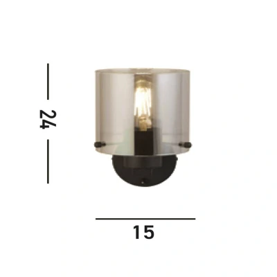 Afbeelding van Wandlamp Zweden, zwart/rookgrijs, 1 lamp, staal, glas