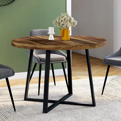 Image de Table à manger ronde SELMA 4 personnes bois foncé HAWKINS et noir 110 cm IDMarket