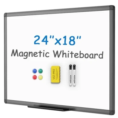 Afbeelding van VIZ PRO Magnetisch whiteboard met zwart aluminium frame, 60 x 45 cm, inclusief 1 gum, 2 markers en 4 magneten