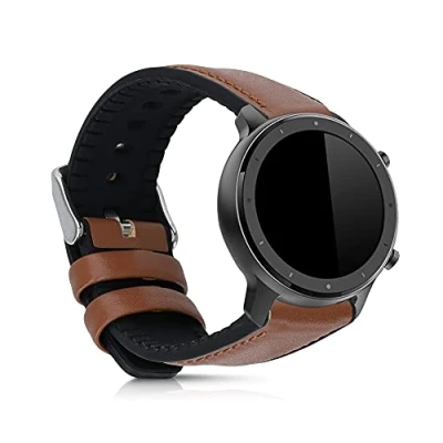 Afbeelding van kwmobile horlogeband geschikt voor Huami Amzfit GTR (47mm) / 2 3 4 Armband fitnesstracker van leer in bruin zwart
