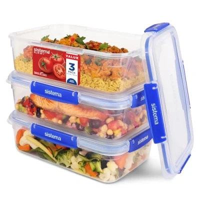 Image de Sistema Klip It Lot de 3 boîtes conservation alimentaire 2 litres, préparation des repas et aliments, passe au micro ondes, congélateur, lave vaisselle, sans BPA, CH257