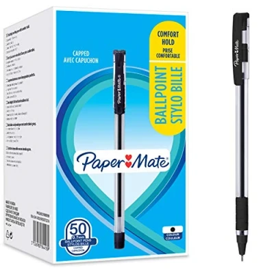 Afbeelding van Paper Mate Balpen, comfortabele grip, fijne punt (0,7 mm), zwart, 50 stuks