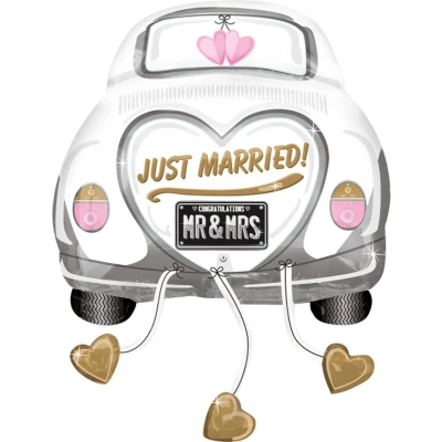 Afbeelding van Amscan Folieballon Super Shape Just Married Trouwauto Wit