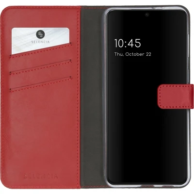 Afbeelding van Selencia Hoesje Geschikt voor Samsung Galaxy S21 Plus Met Pasjeshouder Echt Lederen Bookcase Rood