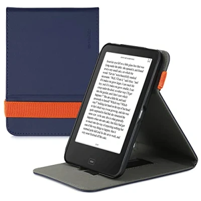 Afbeelding van kwmobile E reader hoesje geschikt voor Tolino Shine 2 HD hoes flip case van kunstleer Ereader cover met handgrip en stand In donkerblauw