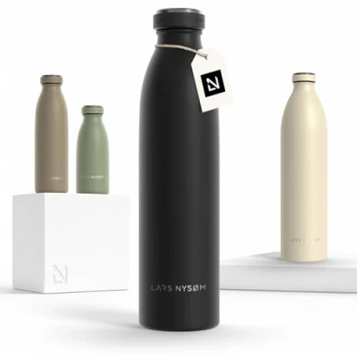 Afbeelding van LARS NYSØM &#039;Ren&#039; Roestvrijstalen drinkfles 750ml BPA vrije geïsoleerde waterfles 0,75 Liter Onyx Black