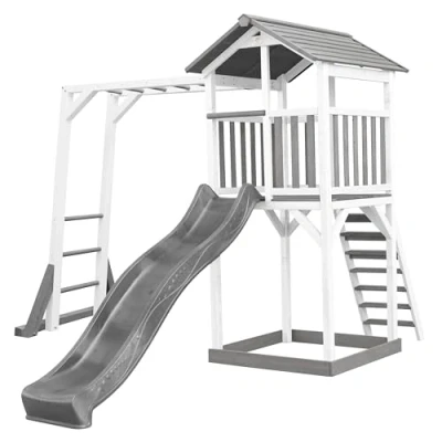 Afbeelding van AXI Beach Tower Speeltoren met Klimrek Grijs/wit Grijze Glijbaan