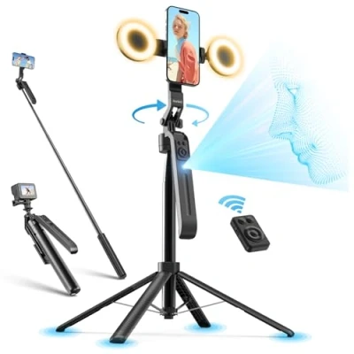 Afbeelding van Jeebel Smartphone met automatische gezichtstracking, 180 cm, uittrekbaar statief gebarenbediening, geen app nodig, 360 graden rotatie, selfiestick en videostabilisator