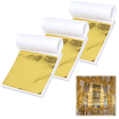 Afbeelding van WestCH 300 stuks goudfolie om te knutselen, imitatie goudpapier, acrylverf voor metaalfolie, sculptuur, handwerk, nagels en harsdecoratie, 9 x cm