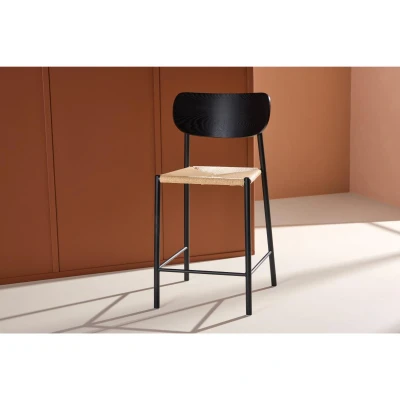 Afbeelding van Polsty barkruk met rugleuning rattan zwart
