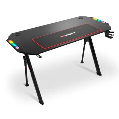 Afbeelding van DRIFT GAMING Gamingtafel met koolstofvezelplaat, beker en hoofdtelefoonstandaard, RGB geluidsresponsieve zijkanten, muismat 80 x 30 cm, zwart, DRDZ175RGB, 130 60 75 cm