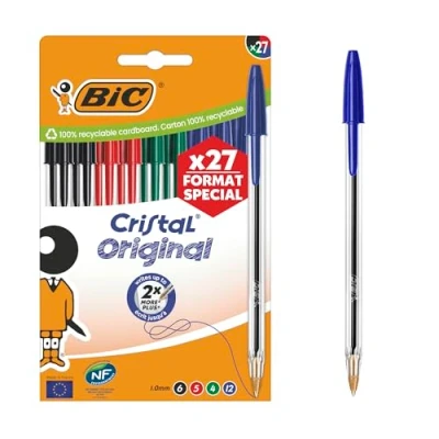Afbeelding van BIC Cristal Original pennen met medium punt (1,00 mm) verschillende inktkleuren, speciale editie doos van 27