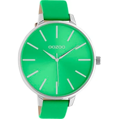 Afbeelding van Oozoo Vintage dameshorloge Met 16 mm leren band Rond analoog horloge, Rookgroen, extra groot, armband, armband
