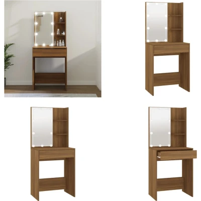 Afbeelding van Kaptafel Met Led Verlichting 60X40X140 Cm Gerookt Eikenkleur Bruineiken
