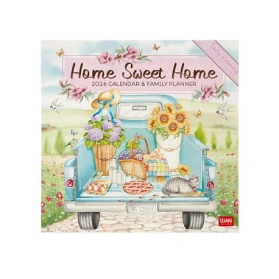 Image de Legami calendrier mural 2026, Home Sweet Home, Grand mural, 12 mois et planificateur annuel, en anglais, espace pour notes, signes du zodiaque, fêtes internationales, 30 x 29 cm