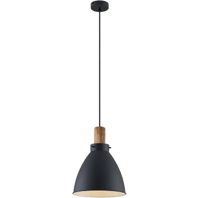 Afbeelding van Lindby hanglamp 1licht IJzer, eucalyptushout H: 28 cm E27 zwart, licht hout