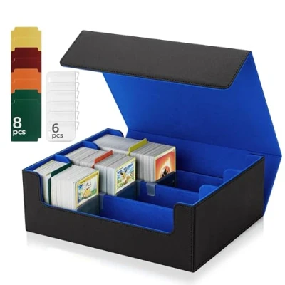 Afbeelding van Tolesum MTG kaartenopbergdoos, 1800 kaarten met 8 tussenschotten, magneetsluiting, voor Magic kaarten, Commander TCG (zwart en blauw)