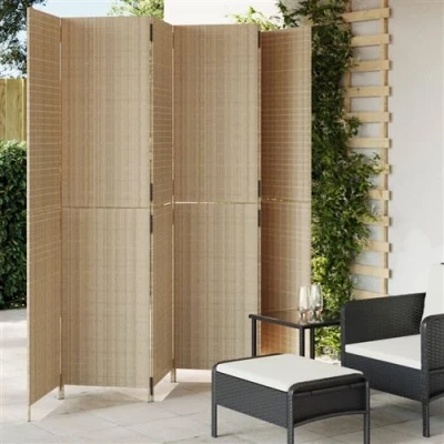 Afbeelding van Kamerscherm 6 panelen poly rattan beige