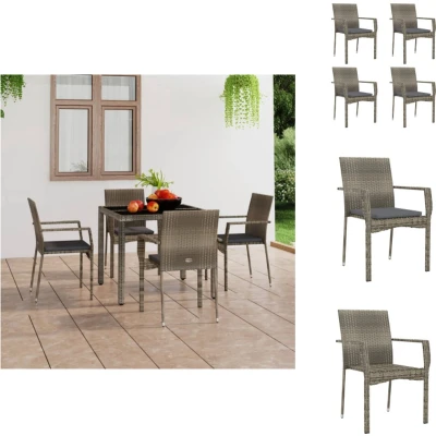 Afbeelding van Tuinstoelen 4 st met kussens poly rattan grijs