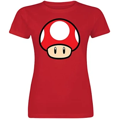 Afbeelding van Henry Tiger Nintendo Super Mario Power UP Mushroom Tshirt print, Dames, Maat: Large, Red
