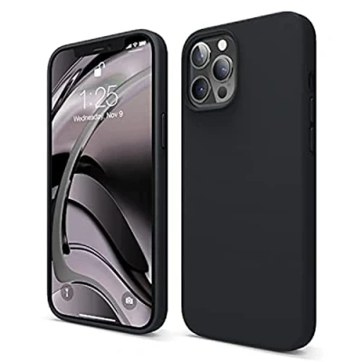 Afbeelding van elago Liquid Silicone Case Compatibel met iPhone 12 Pro Max Hoesje (6,7&quot;) Vloeibaar Siliconen Beschermhoes, Complete Bescherming: 3 laags Schokbestendig (Zwart)