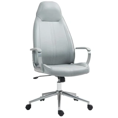 Afbeelding van HOMCOM Bureaustoel, ergonomische bureaustoel met verstelbare hoogte, kantelfunctie, zwenkwielen, 68 x 65 119 128,5 cm, grijs
