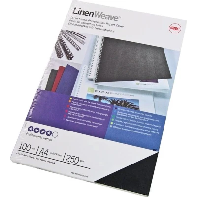 Afbeelding van GBC LinenWeave Karton A4 100 stuks zwart, Accessoires voor bindmachines, Zwart