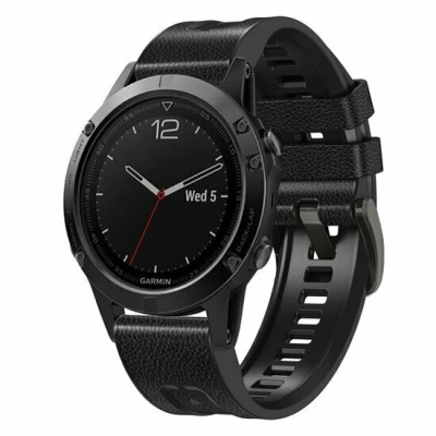 Afbeelding van leer + siliconen bandje Zwart Garmin Quatix 8 51mm
