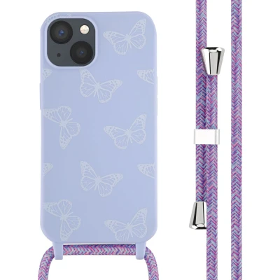 Afbeelding van iMoshion hoesje Geschikt voor iPhone 13 met koord Siliconen design Meerkleurig / Butterfly