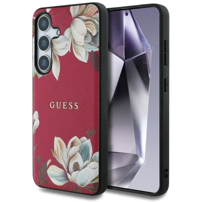 Afbeelding van Guess Etui Grained Printed Flower Pattern MagSafe do Samsung Galaxy S25 fuksja (Samsung S25), Smartphonehoes, Roze