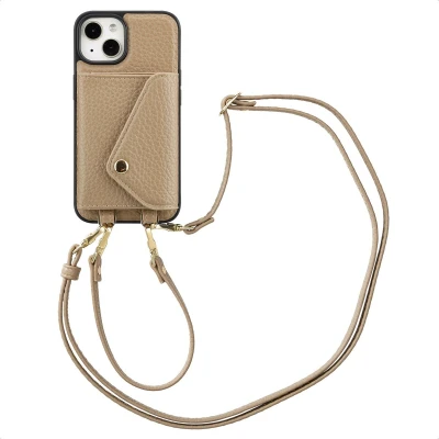 Afbeelding van Selencia Hoesje Geschikt voor iPhone 13 Met Pasjeshouder Sera Koordhoesmet pashouder envlop Beige