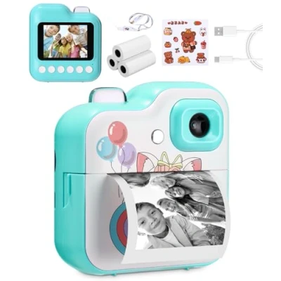 Afbeelding van Ixydor Appareil photo instantané pour enfant Écran de 2,4&quot; 1080p Avec 3 rouleaux papier d&#039;impression et carte 32 Go Cadeau Noël garçons filles à 12 ans Bleu