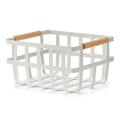 Afbeelding van Industriele draadmand/opbergmand wit metaal 32 x 25 17 cm Keukenmandjes/sokkenmandjes