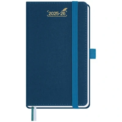 Afbeelding van BEZEND Kleine zakagenda 2025 2026 15,5 x 9 cm Weekplanner 25 26 met dubbel schema 1 week 2 pagina&#039;s 18 maanden van jul tot december Harde PU lederen omslag Pruisisch blauw