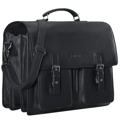 Afbeelding van STILORD &#039;Anton&#039; Aktetas Heren Leer Schoudertas Groot Vintage met Laptopvak 15,6 inch Lederen Tas Laptoptas Business Tassen Echt Leder, Kleur:zwart