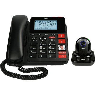 Afbeelding van Fysic FX3960 Vaste telefoon met antwoordapparaat en draadloze SOS panieknop, zwart Red Black