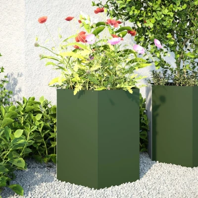 Afbeelding van vidaXL Plantenbakken 2 st zeshoek 46x40x45 cm staal olijfgroen