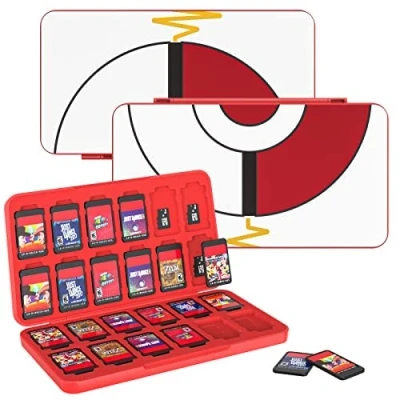 Afbeelding van MoKo Waterdichte opbergtas met 24 speelkaarten, compatibel Nintendo Switch OLED/Switch/Switch Lite, wit en rood, elfenbal