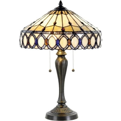 Afbeelding van LumiLamp Tiffany Tafellamp Ø 40x58 cm Beige Bruin Glas Driehoek Bureaulamp