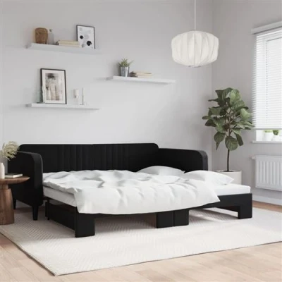 Afbeelding van vidaXL Slaapbank met onderschuifbed 100x200 cm fluweel zwart