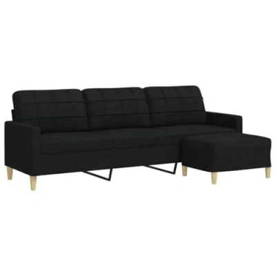 Image de vidaXL Canapé à 3 places avec repose pieds Noir 210 cm Tissu3278253