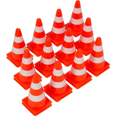 Afbeelding van Bramble 24 stuks pylonen 23 cm oranje/wit groot pakket sportkegels, signaalkegels, ook als speelkegels voor kinderen