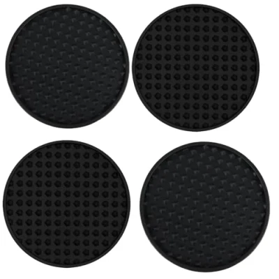 Afbeelding van Onderzetters voor drankjes, 4 stuks, siliconen bekermat, 10 cm onderzetter, antislip onderzetter bier, thee, koffie, bar, woonkamer, keuken (zwart)
