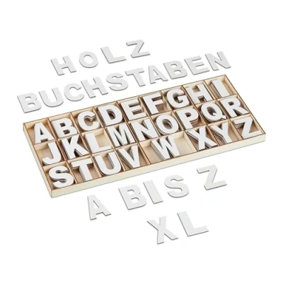 Afbeelding van Relaxdays houten letters wit 208 delige set alfabet deur groot